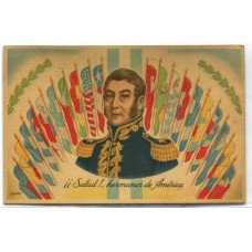 PATRIOTICA ANTIGUA TARJETA POSTAL PUBLICITARIA CAFÉ EL BUEN VASCO SAN MARTIN Y BANDERAS